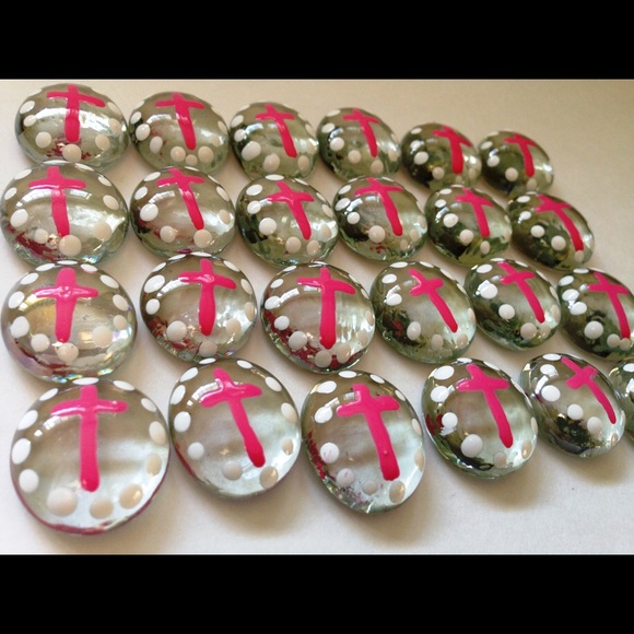 Hand Painted Glass Gems Party Decor etc PINK CROSS - Picture 2 of 2
